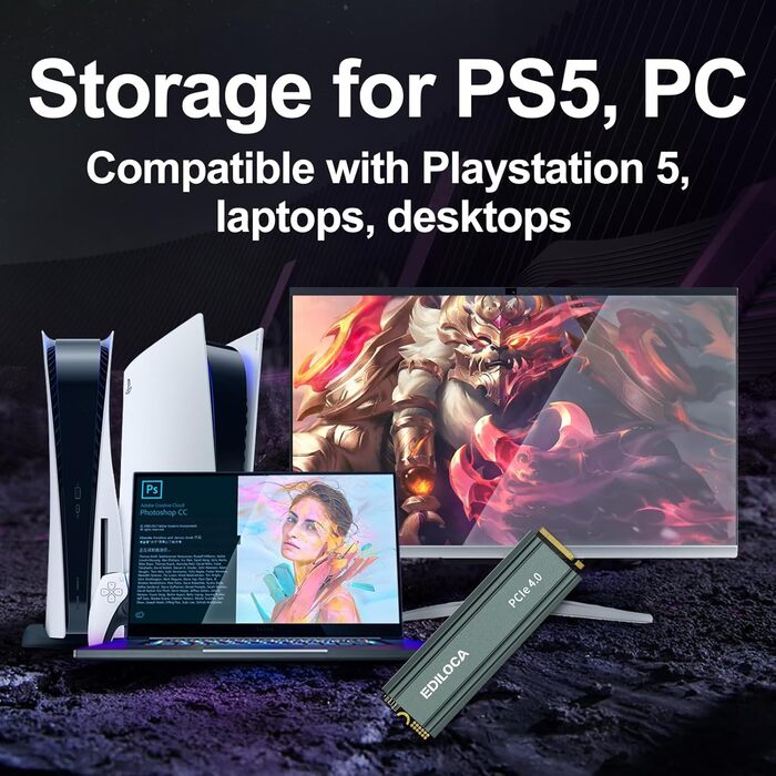 SSD накопичувач внутрішній 2 ТБ PCIe Gen4 NVMe M.2 2280 з радіатором, 4800 МБ/с, 3D NAND TLC, для ПК та PS5