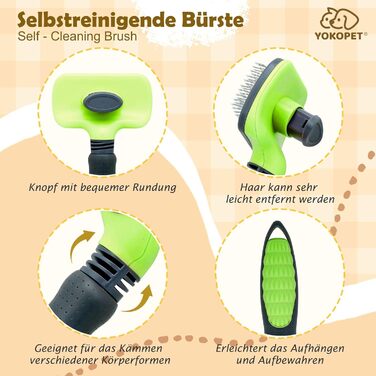 Щітка для собак та котів, видалення підшерстка, самоочисна щітка для довгої та короткої шерсті, видалення шерсті з однією кнопкою (зелена)
