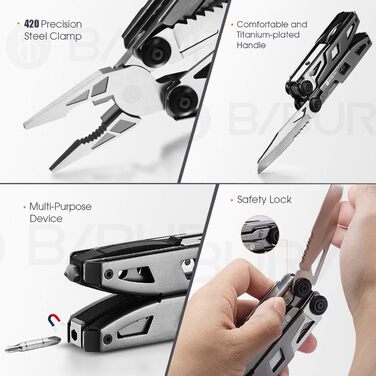 Мультитул BIBURY 18 в 1 з нержавіючої сталі: мультифункціональний інструмент з викруткою, ножем, відкривачкою та карабіном для кемпінгу та ремонту