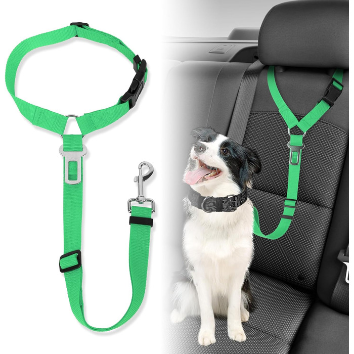 Автомобільний ремінь безпеки для собак, кріплення для тварин у авто, на голову, міцний поводок, шлейка для собак, котів та інших домашніх тварин (зелений)