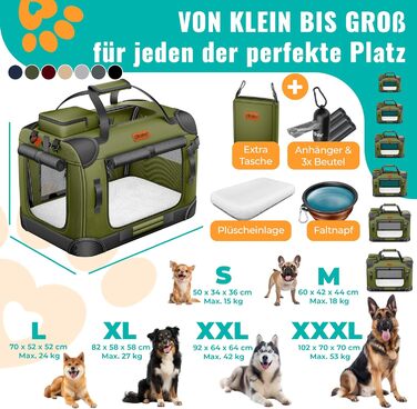 Транспортна переноска для собак та котів (XXL, Хакі) | З підлітком для їжі та плечовим ременем | Складна переноска для тварин