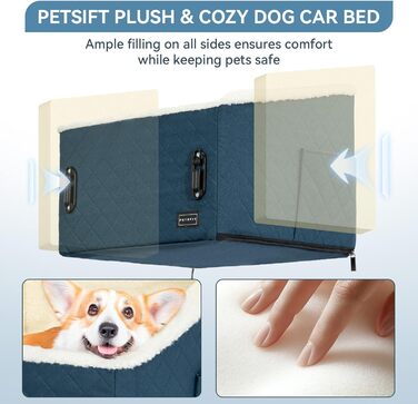 Автомобільний лежак для собак PETFIT, блакитний, до 12 кг, з підняттям 12.5 см, знятний чохол