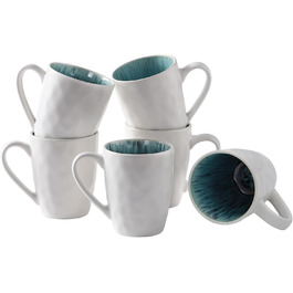 DOWAN Polar Glacier Coffee Mug Set - 6 x 470 ml Modern Stoneware Mug - Large Coffee Mug - Microwave and Dishwasher Safe - Matte White Porcelain Coffee Cups
