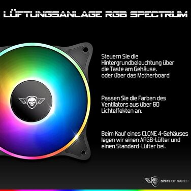 Корпус для ПК Spirit of Gamer Clone 4 RGB з прозорою стінкою з загартованого скла. Підтримує ATX/mATX/ITX. В комплекті 2 вентилятори 120 мм.