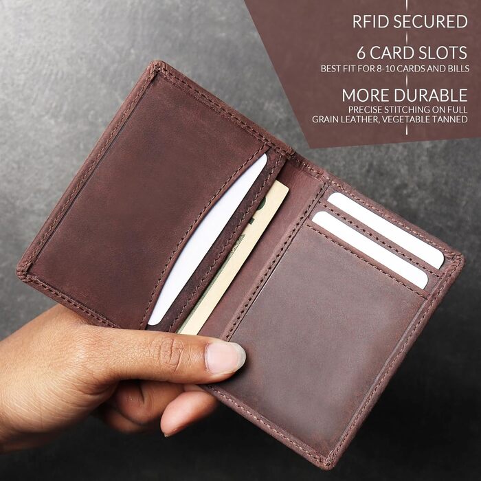 FOXHACKLE: Елегантне шкіряне картхолдер для жінок та чоловіків. RFID-захист, тонкий дизайн, мінімалістичний картхолдер Hunter Coffee Brown