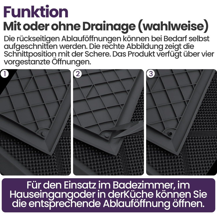 Дексі Килимок для дому та вулиці 43 x 90 см, чорний, неслизький, водонепроникний, миючий