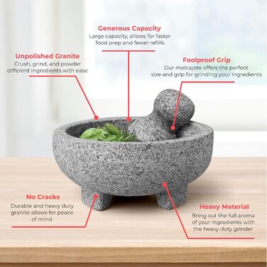 М'ясорубка та товкач Molcajete, 20,3 см, граніт, для спецій, сальси, трав, ручний подрібнювач