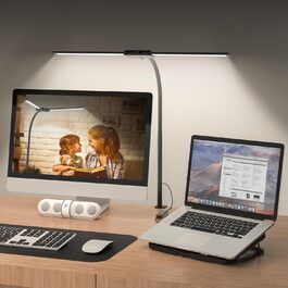 LED настільна лампа Rigors 60 см з регулюванням яскравості, 900 лм, денне світло, захист очей, 5 кольорів, 10 рівнів яскравості, гнучкий 360° шийка, з мережевим адаптером, чорний