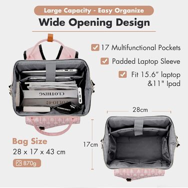 Рюкзак Lekesky для жінок: шкільний, з відділенням для ноутбука 15.6 дюймів, антикрадійний, рожевий