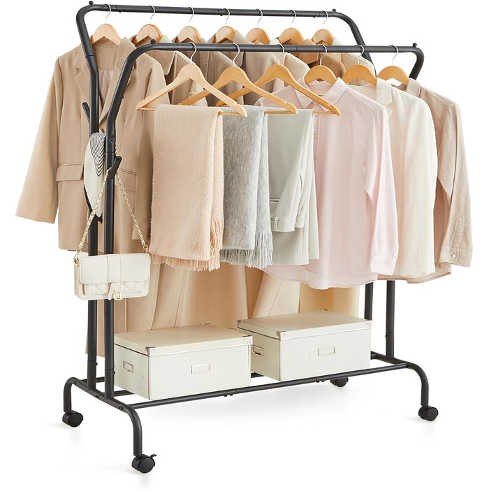 SONGMICS Вішалка для одягу на коліщатках, металева, біла, 103.5 см, до 50 кг, HSR131W01 Wolkenweiß