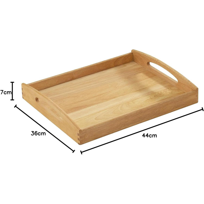 Zassenhaus Rectangular Wooden Tray | 44x36x7cm in size | Sustainable Rubberwood | Wooden Serving Tray | Tray with Carrying Handles | Breakfast, Home Office, Tea Drinking | Food Tray