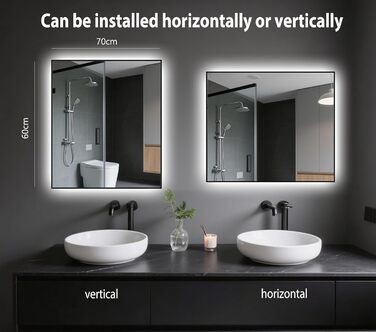 LED дзеркало для ванної кімнати 45x65 см з підсвічуванням, IP54, 6500K, прямокутне, енергозберігаюче, біле