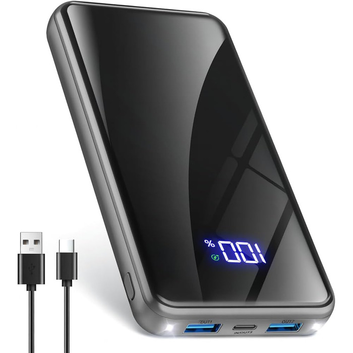Power Bank 26800mAh з швидкою зарядкою 22.5W USB-C PD3.0 та QC4.0, LED дисплеєм, сірий колір. Сумісний з iPhone, Galaxy. Для подорожей та кемпінгу