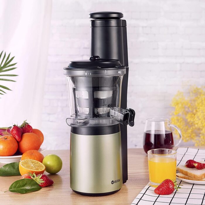 Wiltal Slow Juicer, Electric Juicer for Fruits, Vegetables, Pomegranate, Citrus Fruits, Sorbet. 76mm Feed Chute with Wide Mouth, BPA-free, 150W, Black
