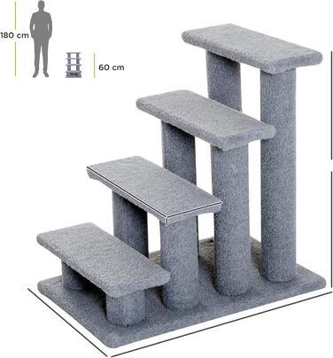 PawHut Pet Stairs Cat Stairs Dog Stairs Stairs for Cats and Dogs 4 Steps Gray 63.5x43x60cm