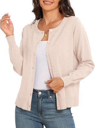 Жіночий в'язаний кардиган PrinStory з круглим вирізом, легкий, на ґудзиках, класичний, кольору абрикос