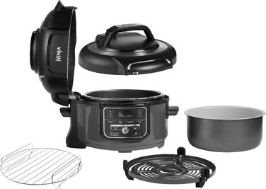 Ninja Foodi MINI Multi-Cooker, 4.7L, 6-in-1 Multi-Cooker, Pressure Cooker, Air Fryer, Slow Cooker, 1460W, Grey/Black OP100EU