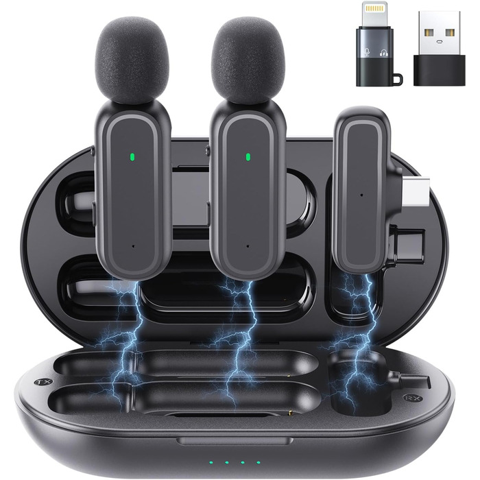 Мікрофон-лапка бездротовий для iPhone/Android з кейсом для зарядки та акумулятором 42год, з шумозаглушенням, для подкастів, TikTok, YouTube, стрімінгу, міні-мікрофон