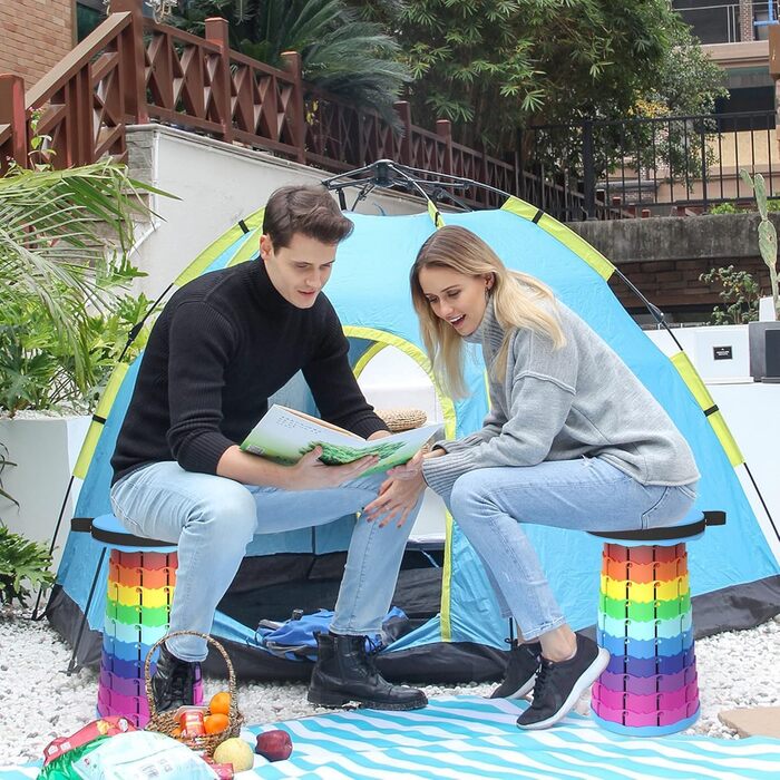 Складний туристичний стільчик Alevmoom, телескопічний, для кемпінгу, риболовлі, BBQ, 600lbs, колір: сіро-зелений (райдужний)