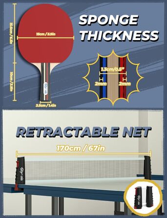 Набір для пінг-понгу Glymnis: портативний, з мережею, ракетками та м'ячами (3 зірки)