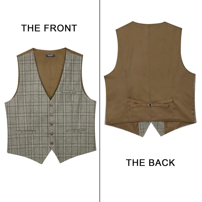 Чоловіча жилетка HISDERN в клітинку, класична, з бавовни, для весілля, в стилі 'Hahnentritt', під костюм (3XL, сірий/коричневий)