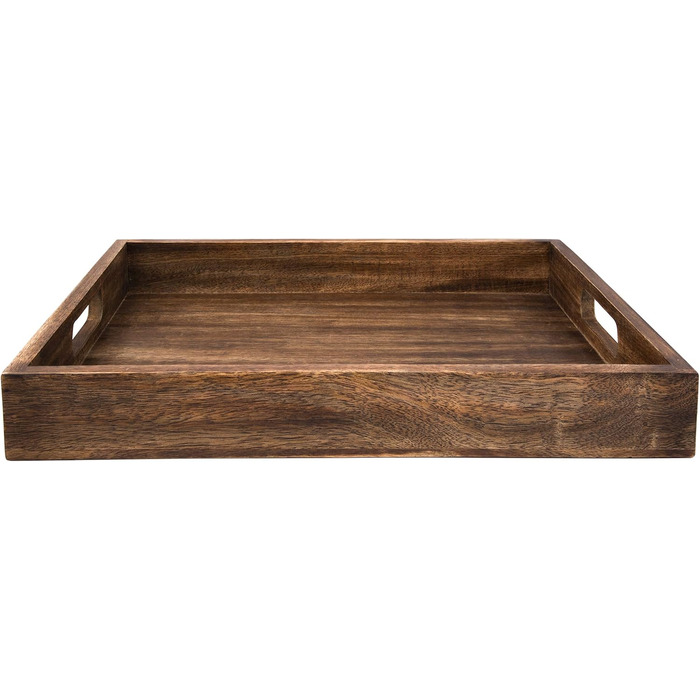 GoCraft Handcrafted Classic Wooden Tray - Large 16.5-inch Mango Wood Serving Tray with Handles - Elegant Kitchen & Dining Accessory - Ideal for Breakfast in Bed, Coffee, Tea