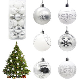 30 шт. Новорічні кулі - набір прикрас для ялинки, 6 см, блакитний та сріблястий, ручної роботи з гачком