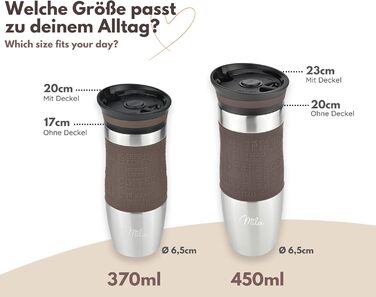 Термокружка Milu 370мл/450мл з нержавіючої сталі, ізольована, для кави, to go, без витоку, автокружка, термокружка, travel mug, коричнева