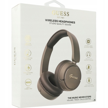Навушники навушні Guess Bluetooth 5.3 Metal Logo Script, коричневі