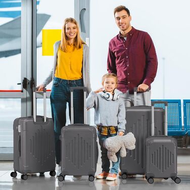 Набір валіз LALAHO 4 шт. з ABS, сірий, з телескопічним ручками, ручна поклажа