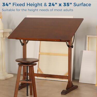 VISWIN Adjustable Drawing Table - Large Wooden Art Table for Artists - Height & Angle Adjustable, Solid Pine Wood, Studio Easel Table for Painting & Drawing
