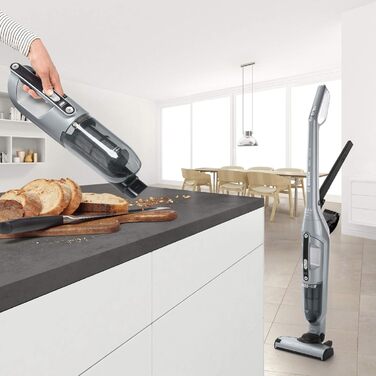 Акумуляторний пилосос Bosch Flexxo 2в1 Serie 4 BCH3P210, безмішковий, потужний, для всіх типів підлог, довга автономність, швидка зарядка, насадка для щілин, сріблястий, 21,6 В