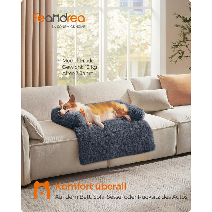 Ліжко для собак Feandrea FluffyHug, м'яка плюшева, 80x75x16 см, сірий Ombré, для собак малого та середнього розміру