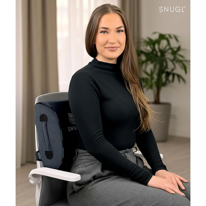 Подушка для попереку SNUGL | Підтримка спини для офісного крісла, коректор постави для жінок та чоловіків, автомобільна подушка з піни Memory Foam, ортопедична подушка для офісу, темно-сіра