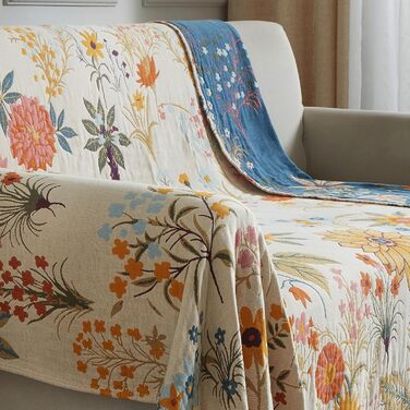 Богемна ковдра Boho 100% бавовна, м'яка ковдра з мусліну, плед 150x200 см, ковдра на диван та ліжко, декоративна ковдра, літня ковдра для вітальні, зелено-бежева (200 x 230 см, квітковий сад)