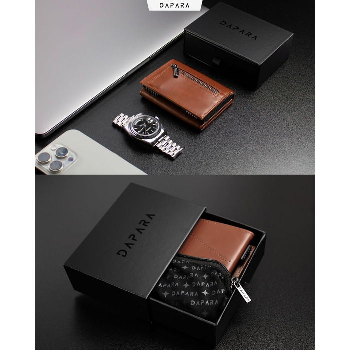 Чоловічий шкіряний гаманець Leder: тонкий, з відділенням для монет та RFID-захистом, вміщує 12 карт, колір коньяк