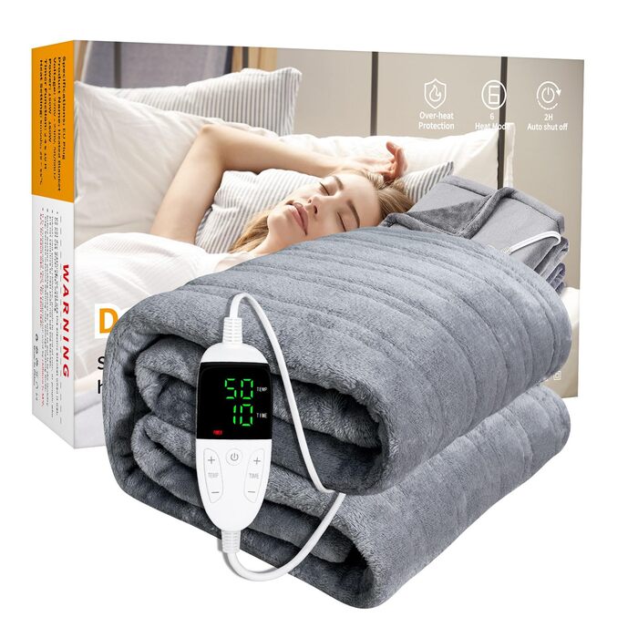 Електрична гріюча ковдра TOHDNC 180x150 см, фланель, 6 режимів нагріву, таймер, захист від перегріву