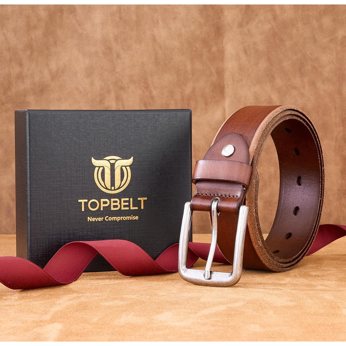 Чоловічий шкіряний ремінь: класичний джинсовий ремінь для чоловіків | З подарунковою коробкою | Ширина 38 мм | Колір: коричневий