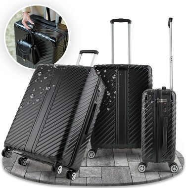 Чемодан дорожній 120L (75x50x33) з колесами - міцний тріумф, з кишенею для ноутбука та захистом кутів (XL, Чорний, 3-Set (20, 24, 28 дюймів))