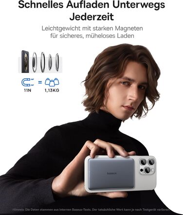 Power Bank Baseus Picogo AM41: 5000mAh, Magsafe, PD 20W, бездротова зарядка, USB-C, для iPhone 17/16/15/14/13/12, Space Grey