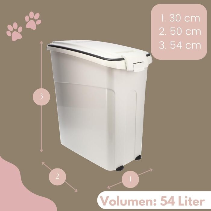 Airtight Food Container with Lid - 54L Pet Food Storage Box for Dog & Horse Dry Food