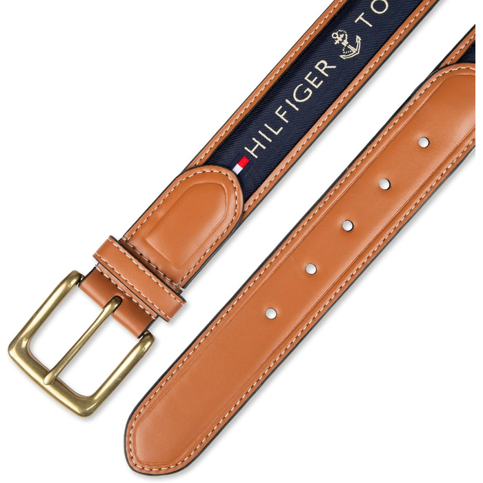 Чоловічий шкіряний ремінь Tommy Hilfiger з тканинною вставкою, темно-синій, розмір 34