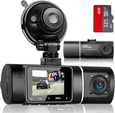 Dashcam Abask J05: Автомобільна камера 1080P з SD 32GB, 310° кут огляду, Park Watch, HDR, Інфрачервоне нічне бачення, G-сенсор, Loop Recording