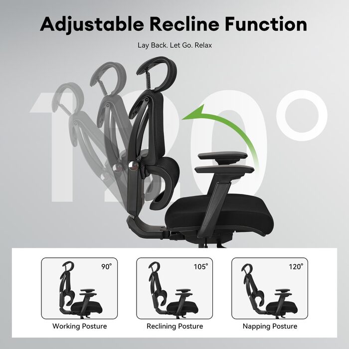 MUSSO V900 Classic: Ергономічне крісло для офісу та дому з регульованою спинкою, підтримкою попереку, 4D підлокітниками та підголовником, сітчаста спинка, чорний колір
