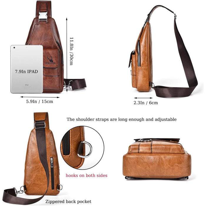 Чоловіча шкіряна нагрудна сумка-слінг, водонепроникна, для подорожей, велоспорту та кемпінгу (темно-коричнева)