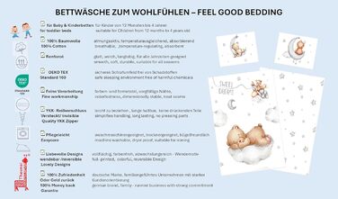 Комплект постільної білизни для дитячого ліжечка: комплект постільної білизни для малюків, постільна білизна для дитячого ліжечка 100x135 см + наволочка 40x60 см з бавовни, сертифікат Öko-Tex Standard, для хлопчиків та дівчаток (ведмедик Тіша)