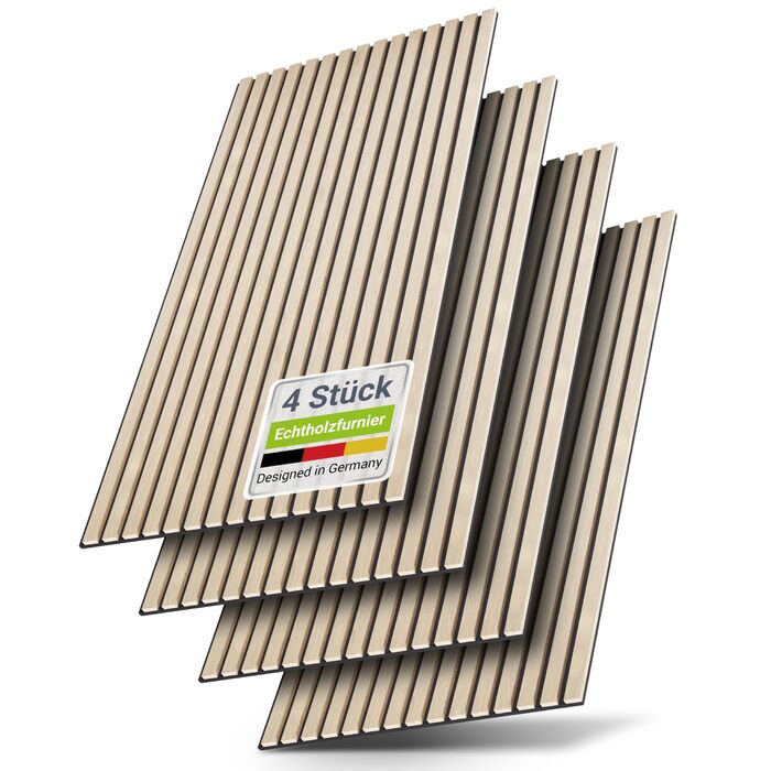 Акустичні панелі Juskys для стін, набір 4 шт (2,88 м²), 120x60 см, шумопоглинаючі декоративні панелі від луни та шуму, колір Дуб (Світлий натуральний дуб)