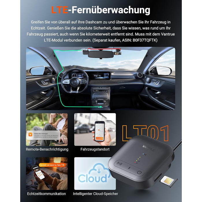 Автомобільний відеореєстратор VANTRUE N4S 3-канальний (2.7K+2.5K+1440P), STARVIS 2 HDR, нічна зйомка, 5GHz Wi-Fi, GPS, 24г паркування, G-сенсор, підтримка 1ТБ, для авто