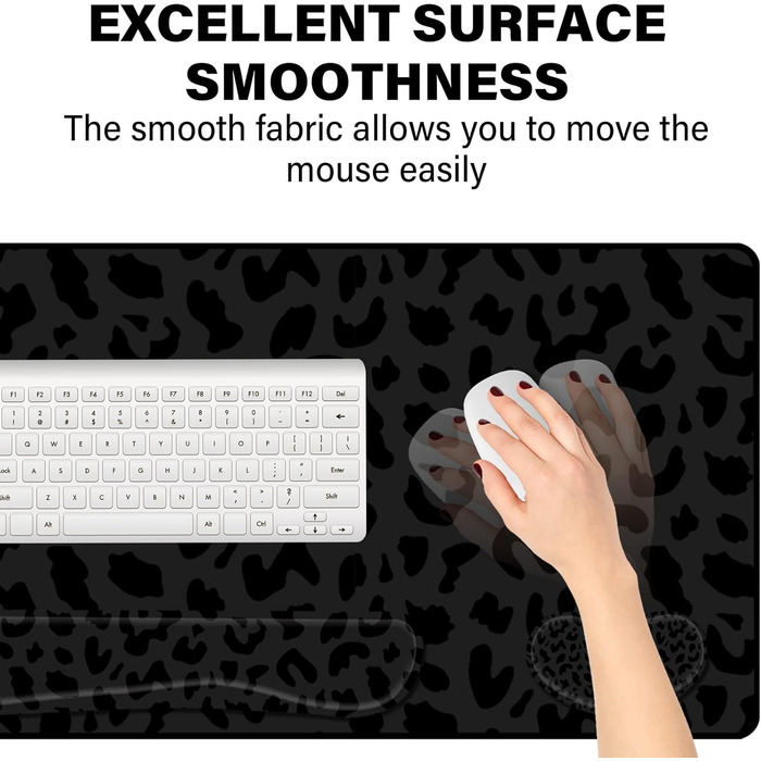 Килимок для миші 3-в-1 з підставкою для зап'ястя та клавіатури, 80x40 см, антиковзаюча основа, чорний леопардовий принт, для геймерів, дому та офісу