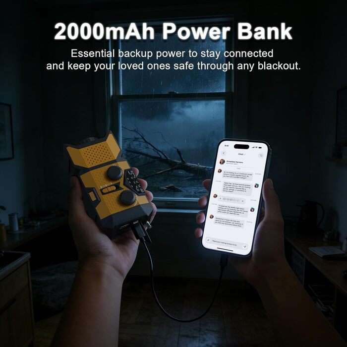 Радіо Kurbelradio 2026 з ручним заводом, аварійне радіо 2000mAh з SOS-сигналом та LED-ліхтариком, портативне динамо-радіо AM/FM для кемпінгу, туризму, виживання - помаранчеве